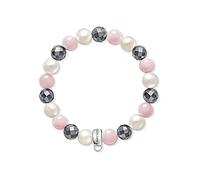 Thomas Sabo Bracciale con ciondoli da donna Perla coltivata d'acqua dolce Quarzo rosa Ematite Charm Club Argento sterling 925 X0188-581-7