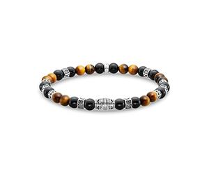 THOMAS SABO Bracciale con perline di onice nero e occhio di tigre argento, lunghezza 15,5 cm, A2087-507-7-L15,5, Mittelgroße, Argento sterling, Nessuna pietra preziosa