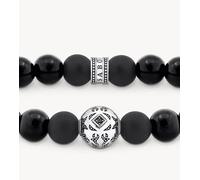 Thomas Sabo - Bracciale con perline nere in ossidiana e argentate-Argento 19 cm