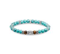 THOMAS SABO Bracciale con perline turchesi e perle occhio di tigre, argento, lunghezza 19 cm, A2087-364-7-L19, Mittelgroße, Argento sterling, Nessuna pietra preziosa
