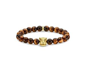 THOMAS SABO Bracciale da uomo tigre oro, in perle occhio di tigre, in argento Sterling 925 placcato oro giallo 750, lunghezza: 16 cm, A1939-324-2-L16, 16 cm, Gemma Argento sterling, Nessuna pietra