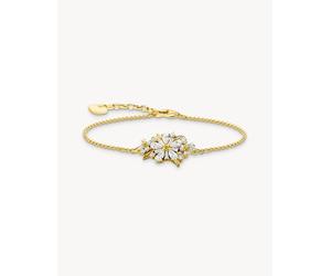 Thomas Sabo - Bracciale placcato oro dorato e bianco con dettaglio a forma di margherita con pietre 19 cm