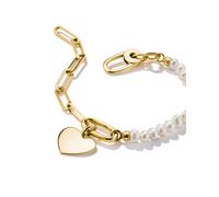 Thomas Sabo - Bracciale placcato oro paperclip con perle per ciondoli color giallo oro e bianco 17 cm