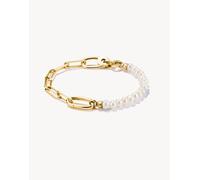 Thomas Sabo - Bracciale placcato oro paperclip con perle per ciondoli color giallo oro e bianco 19 cm