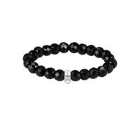 THOMAS SABO Braccialetto con charm, ossidiana nera, perle sfaccettate con anello in argento, elastico, Mittelgroße, Argento sterling, ossidiana