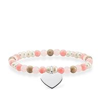 THOMAS SABO Braccialetto da Donna Love Bridge con Incisione a Forma di Cuore in Argento 925, con Perle di Corallo Bianco Jasper al Quarzo - LBA0111-053-7-L1