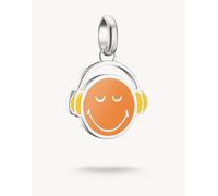 Thomas Sabo - Charm pendente con emoticon sorridente smileyworld® con cuffie tonalità argento, giallo e arancione One Size