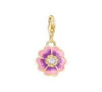 THOMAS SABO Ciondolo a forma di fiore placcato oro, smalto rosa e viola, con zirconi, Standard, Argento sterling, Zirconia cubica