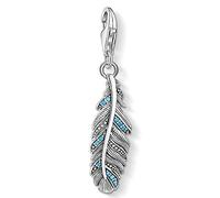Thomas Sabo Ciondolo in Argento Sterling 925 1774 667 17, Ciondolo color argento a forma di piuma con pietre blu