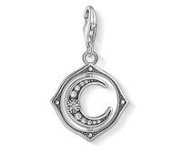 Thomas Sabo Ciondolo in Argento Sterling Annerito con Zirconi e Luna, Ciondolo a forma di luna color argento, nero