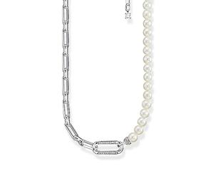 THOMAS SABO Collana con elementi a catena e perle d'acqua dolce bianche coltivate in argento sterling 925 leggermente annerito, KE2109-167-14-L45V, 9 x 20 x 6 mm, argento sterling, perle d'acqua
