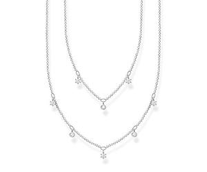 Thomas Sabo Collana Doppia da Donna in Argento Sterling 925 con Pietre Bianche, Lunghezza 40-45 cm