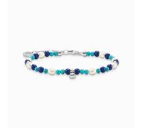 THOMAS SABO Bracciale da donna con pietre blu e perle, in argento sterling 925, lunghezza: 16-19 cm, A2064-775-7-L19V, 16-19 cm, Argento sterling, Nessuna pietra preziosa