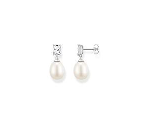 Thomas Sabo H2241-167-14 - Orecchini da donna in argento Sterling 925 con perle d'acqua dolce e zirconi, 23 x 5 mm, 23x5 mm, Argento sterling, Perla 1 Zirconia cubica