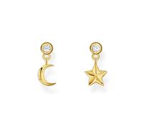 Thomas Sabo H2293-414-14 - Orecchini con ciondolo a forma di luna e stella, in argento placcato oro, misura unica, Argento sterling, Zirconia cubica