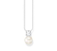 THOMAS SABO KE2163-167-14-L45V - Collana da donna con perla bianca in argento Sterling 925, perla d'acqua dolce coltivata e zirconi bianchi, lunghezza 45 cm, 45 cm, Argento sterling, Zirconia cubica