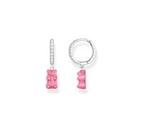 THOMAS SABO x HARIBO - Orecchini a cerchio singolo con orsetto in oro rosa, orecchini in argento con zirconia cubica e ciondolo in cristallo, gioielli Y2K da donna