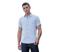 Thomas Scott Camicia a maniche corte da uomo in seersucker in cotone seersucker, Cielo Blu, 50