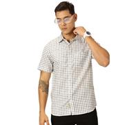Thomas Scott Camicia casual da uomo a mezza manica e collo largo, in misto lino, Nero , M