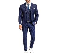 Thomas Shelby - Completo da uomo in 3 pezzi a righe sottili della serie Peaky Blinders, perfetto per cena, feste, matrimoni, balli, Blu marino, L
