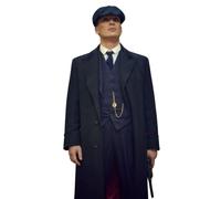 Thomas Shelby - Completo da uomo in 3 pezzi a righe sottili della serie Peaky Blinders, perfetto per cena, feste, matrimoni, balli, Blu marino, M