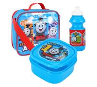 Thomas The Tank Engine - Set di 3 pezzi, borsa termica con bottiglia d'acqua e contenitore per alimenti, blu