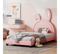 ThomP Lettino per bambini con design a orecchie di coniglio, 90 x 200 cm, letto singolo, in ecopelle, bianco/rosa, doghe in legno, portata 120 kg (materasso non incluso) (rosa)