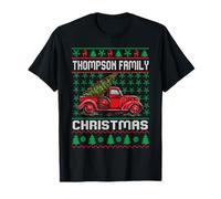 Thompson Family Ugly Christmas Sweater Red Truck Funny Xmas Maglietta