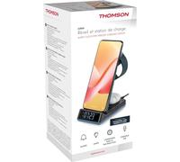 THOMSON CL750IS - Réveil et station de charge 4-en-1 - Compatible Android - Bandeau LED lumineux pour indiquer la charge - Noir