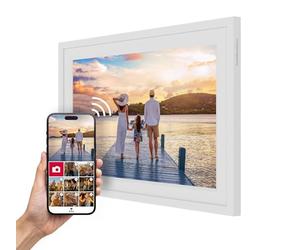 Thomson Cornice Digitale 10 Pollici, Schermo IPS, Touchscreen HD, Condivisione Diretta tramite App, Funzioni Smart, Cornice Fotografica Elettronica con 32 GB di Memoria, Rotazione Automatica, Bianca