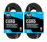 Thonapa 50 Ft [2 Pack] Black Outdoor Extension Cord - 16/3 SJTW Weatherproof Water Resistant Electrical Cable with 3 Prong Grounded Plug - Great for Indoor & Outdoor and Christmas Light Decorations