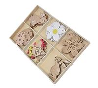 Thonlai Set di Ciondoli Pasquali in Legno da 30 Pezzi, Ritagli di Bosso Non | Forme di Coniglietto, Fiore, Pollo e , Superficie Verniciabile, Coniglietto 7,9x8 Cm, da Appendere All'albero o Alla Porta,