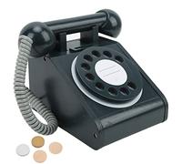 Thonlai Telefono di Simulazione per Bambini, Telefono con Quadrante Girevole Dal Design retrò in Legno con Bordi Lisci per L'educazione Precoce e il Gioco, Regalo Giocattolo Rosa (Nera)