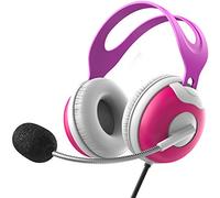 Thore Cuffie per bambini con microfono (sopra l'orecchio) con microfono boom + controllo del volume per ragazze, scuola online (rosa)