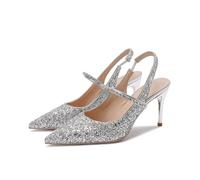 THOYBMO Scarpe Tacco High Heels Sandali Tacco Alto Donna Strass Cinturino Alla Caviglia Sandali Punta Scarpe Estive Feste Matrimonio,Silver,34