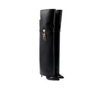 THOYBMO Tacchi Alti High Heels Stivali Ripiegabili Donna Stivali Ginocchio Punta Spillo Décolleté Pelle Slip On Scarpe Eleganti Festa,Black,39