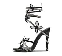 THOYBMO Tacco Alto High Heels Sandali Cinturino Avvolgente Farfalla Donna Punta Aperta Stiletto Scarpe Sposa 9cm,Black,39