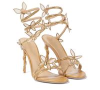 THOYBMO Tacco Alto High Heels Sandali Cinturino Avvolgente Farfalla Donna Punta Aperta Stiletto Scarpe Sposa 9cm,Gold,38
