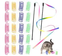 THQAE 20 Pcs Molle a Spirale + 4 Cannes da Pesca Arcobaleno, Giocattolo Interattivo per Gatti, Giocattolo a Molla per Stimolare l'istinto di Caccia, Giocattolo di plastica per gattini.