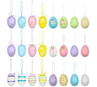THQAE 24 Pcs decorazioni pasquali Uova Pasquali da Appendere, Ovetti Pasquali Decorativi con Nastri, Punti e Strisce, Uova Decorative Pasquali per Decorazione del Cespuglio di Pasqua, Caccia di Pasqua