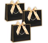 THQAE Sacchetti Regalo, 3 Pz Sacchettini Borsa Regali Compleanno in Carta, Buste Regalo Grandi Elegante con Manici per Donne Ragazze San Valentino Festa di Nozze Natale (Nero)
