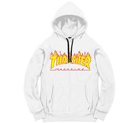 THRASHER Men's Flame Logo Long Sleeve Pullover Hoodie White S