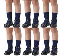 Thread Linens 6 paia di calzini da ragazza calzini alla caviglia per bambini calzini in cotone per il rientro a scuola calzini uniformi bianco nero grigio navy, Marina Militare, 4-7 Years