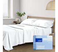 THREAD SPREAD Set di biancheria da letto in 100% cotone a 400 fili, serie Glee, tessuto satinato per letto queen size, con tasca profonda, 4 pezzi, lenzuola di lusso in cotone egiziano di qualità per