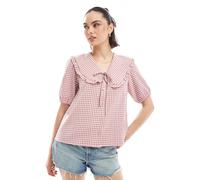 Threadbare - Blusa stile country con colletto oversize rosa a quadretti 44