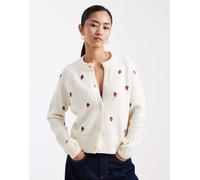 Threadbare - Cardigan écru con cuciture a contrasto e fagole ricamate-Bianco 44