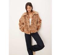 Threadbare - Giacca in pelliccia sintetica con colletto oversize e stampa animalier stile cerbiatto color cuoio-Marrone 48