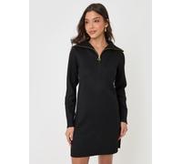 Threadbare Mini abito in maglia spazzolata con cerniera a un quarto Threadbare 44 Nero