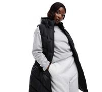 Threadbare Plus - Gilet taglio lungo imbottito con cappuccio nero 50