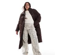 Threadbare Plus - Piumino lungo marrone con cappuccio 44